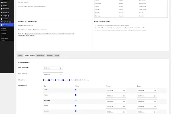 Plugin para horarios (Wordpress)